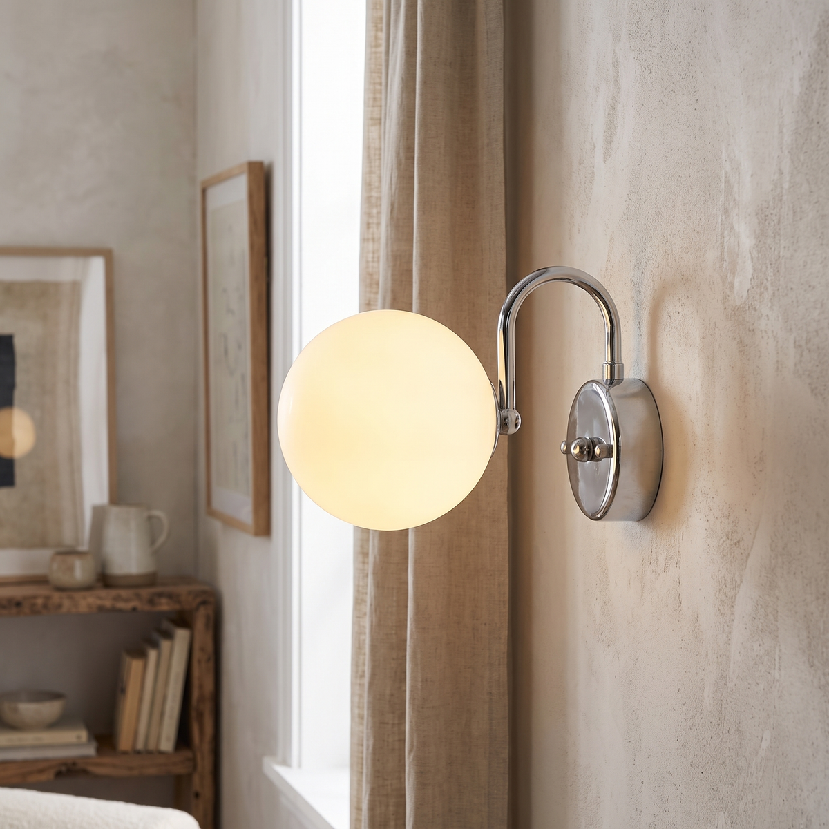 Staggered Glass Globe Chrome Wall Sconce – side profile