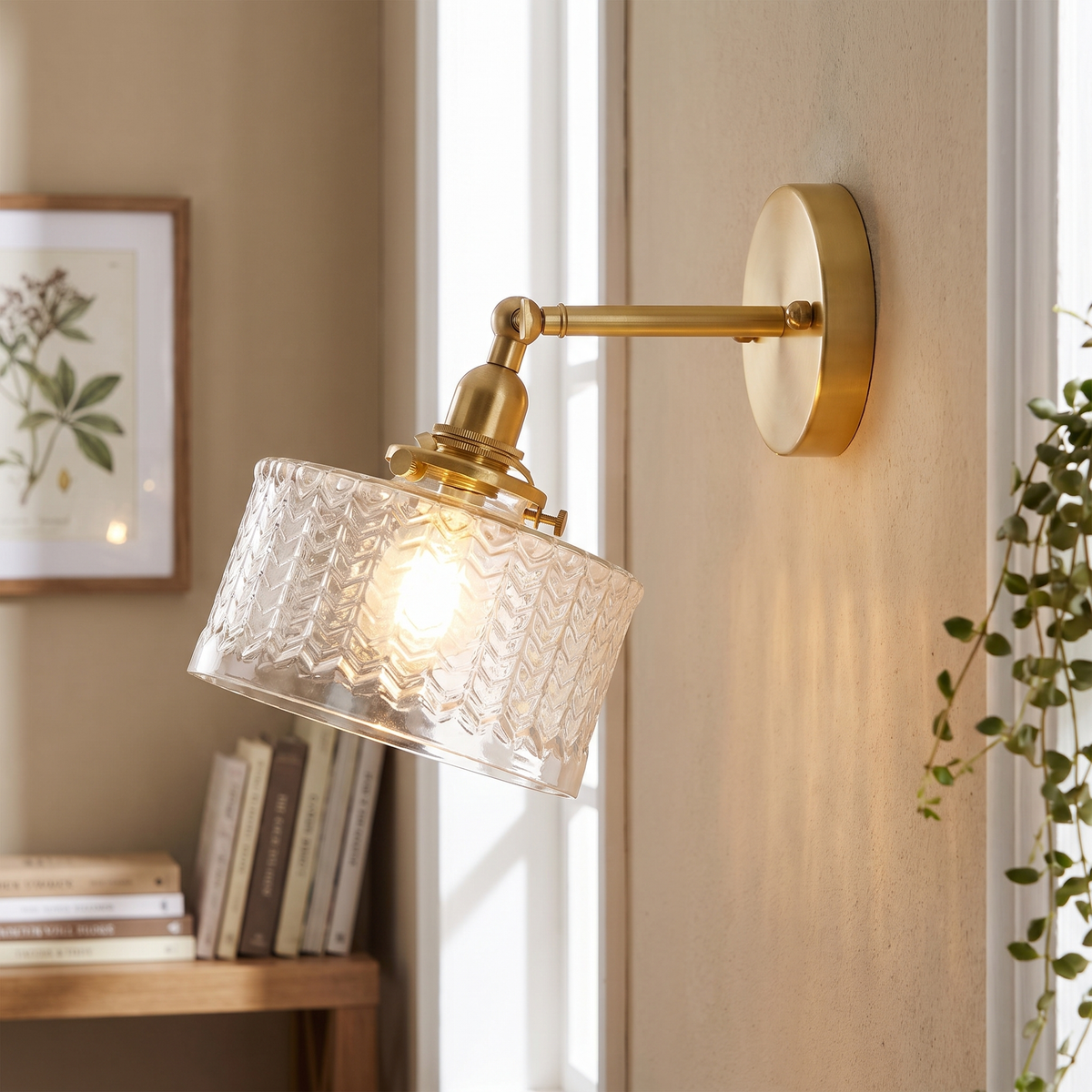 Patterned Glass Adjustable Shade Wall Lamp – side profile