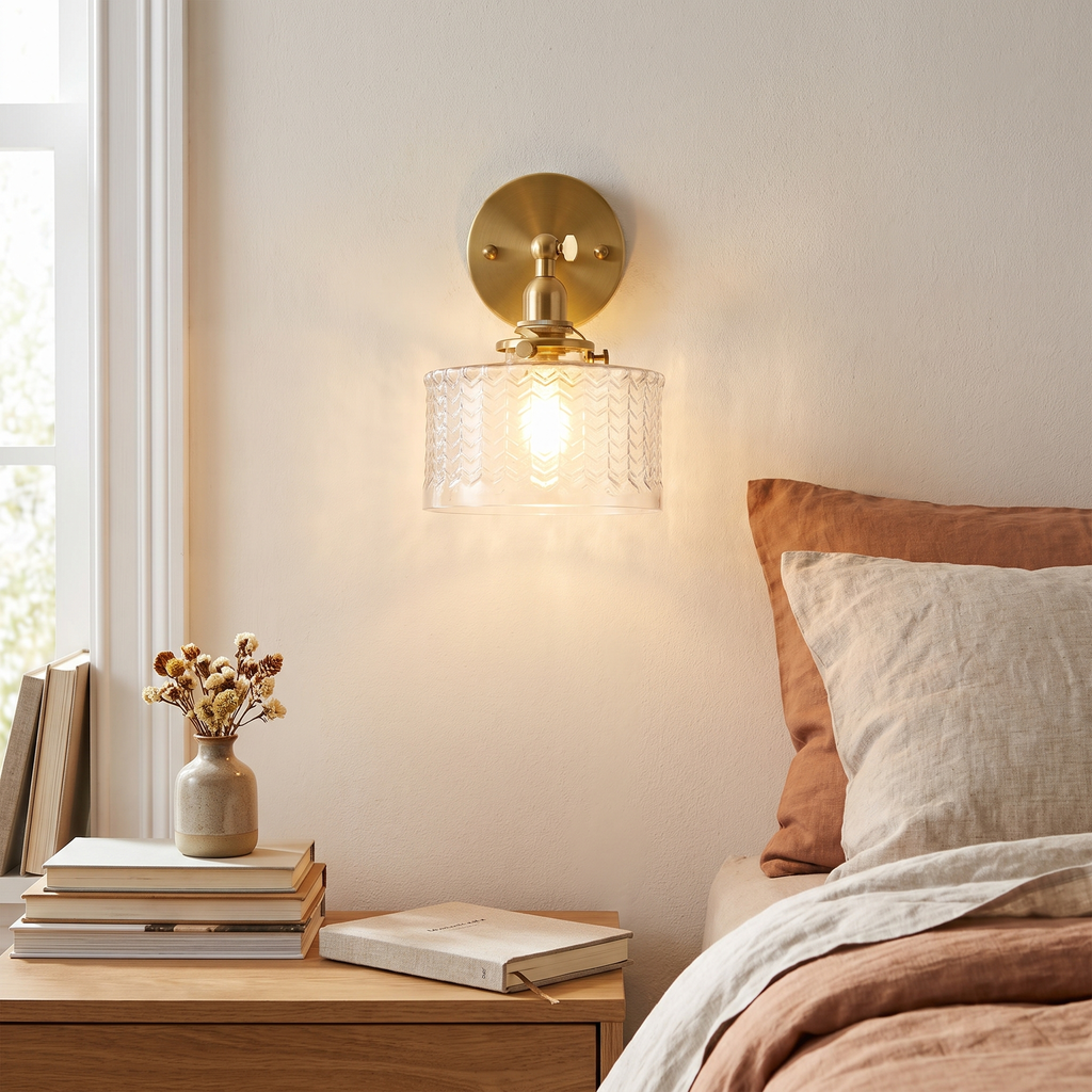 Patterned Glass Adjustable Shade Wall Lamp – front view