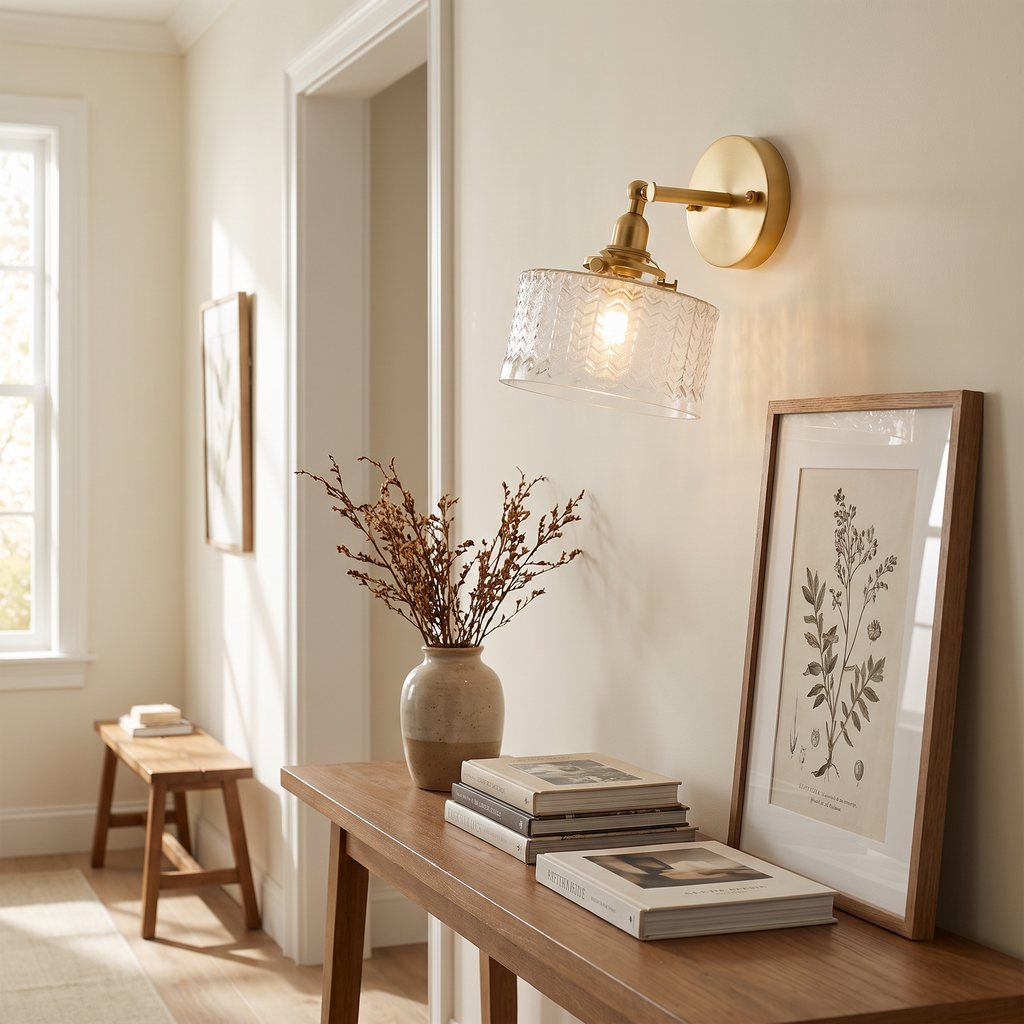 Patterned Glass Adjustable Shade Wall Lamp – room view