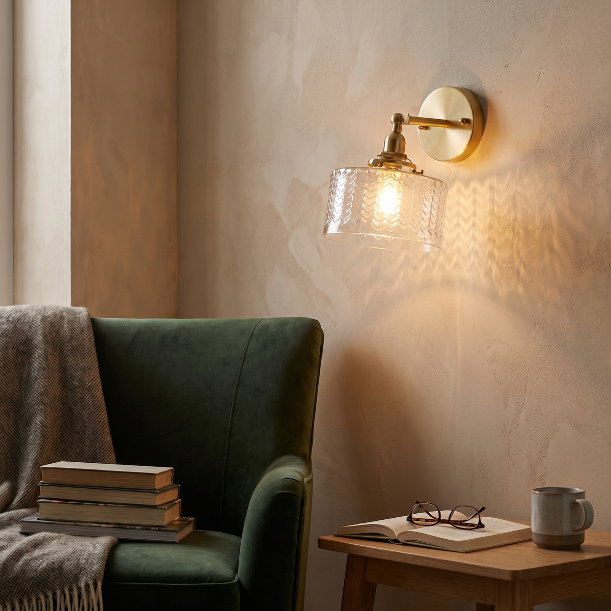 Patterned Glass Adjustable Shade Wall Lamp – evening glow