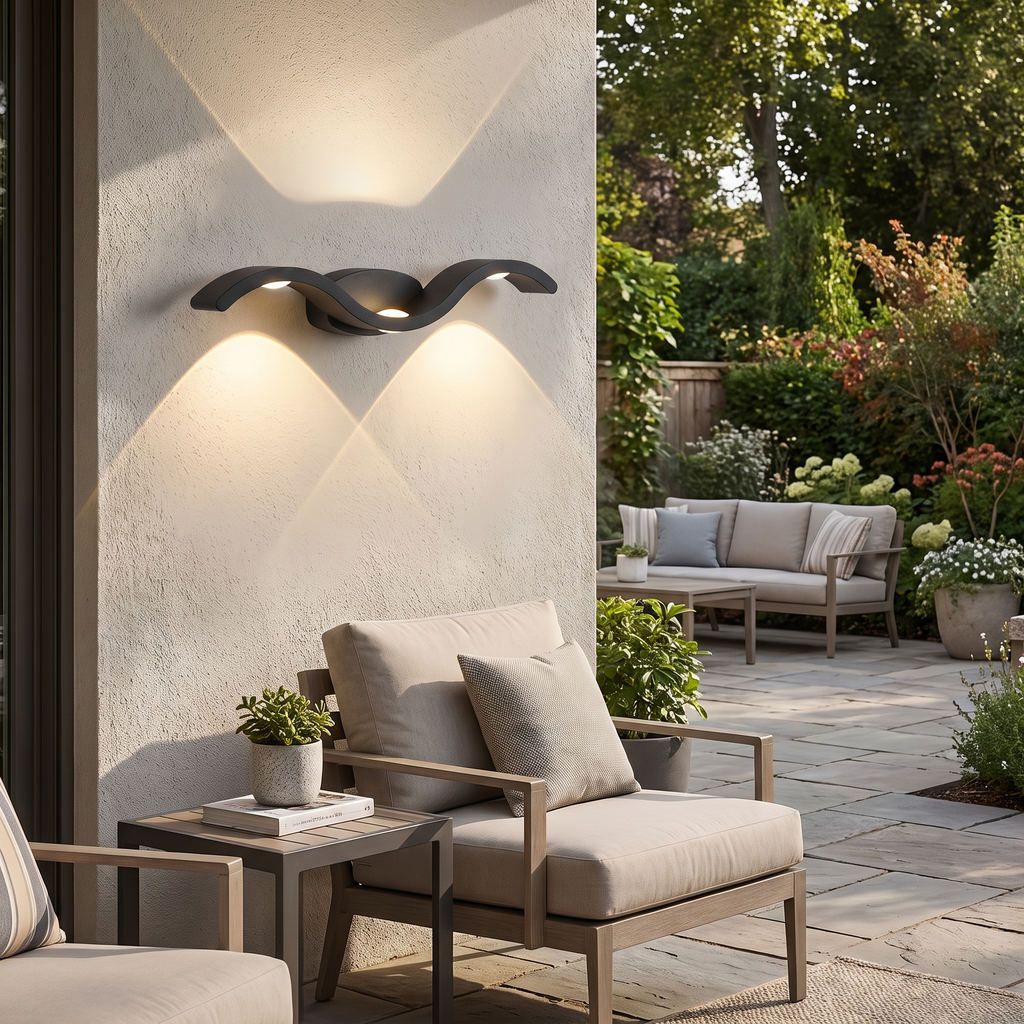 Wavy Seagull Up/Down Outdoor LED Wall Light – room view