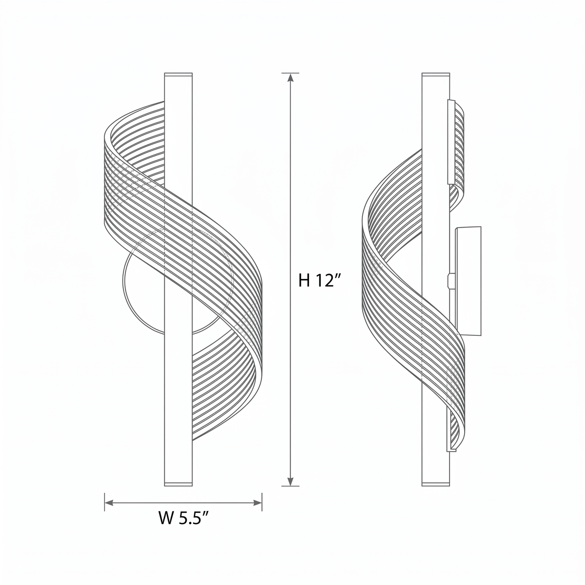 Spiral Ribbon Glass Wall Sconce – dimensions