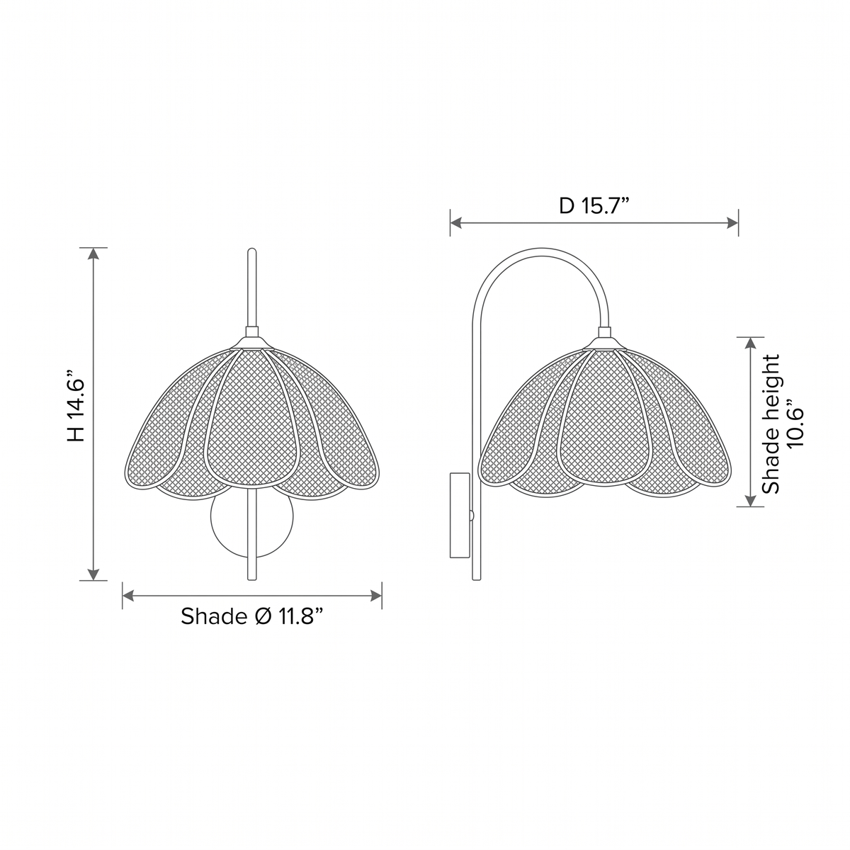 Petal Rattan Curved Arm Wall Sconce – dimensions