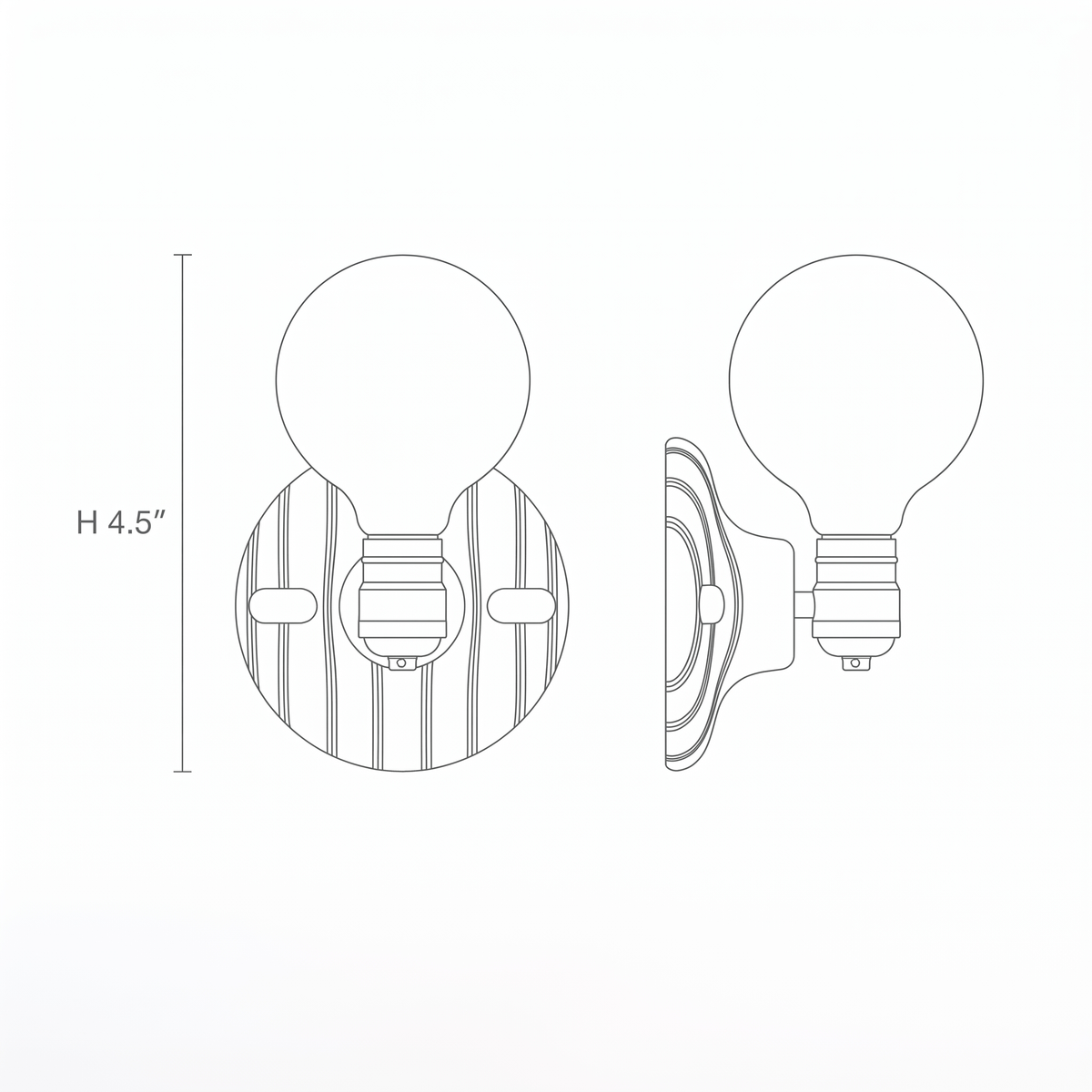 Striped Ceramic Flush Mount Globe Wall Light – dimensions