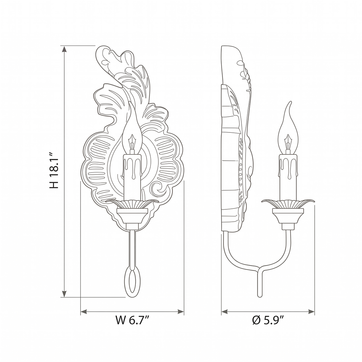 French Vintage Candle Wall Sconce – dimensions
