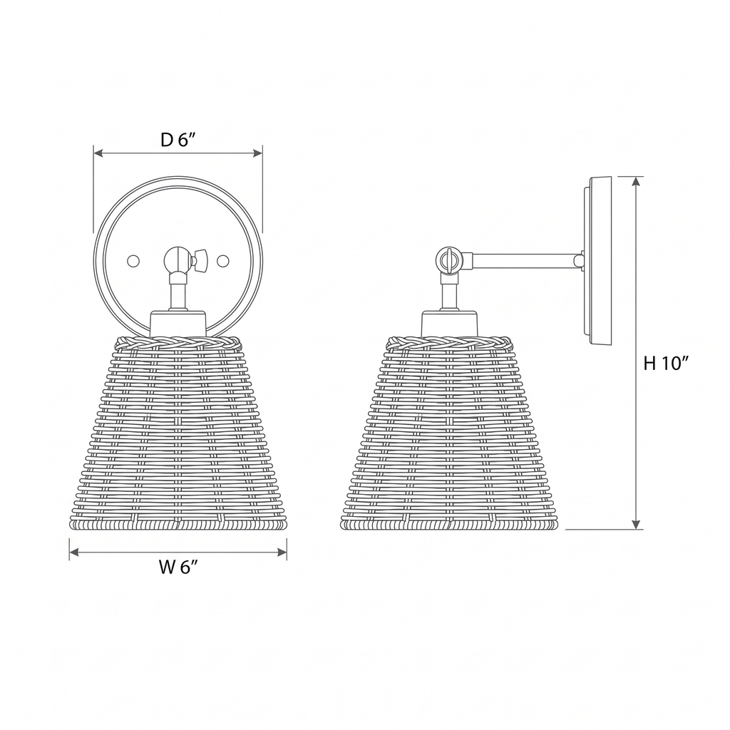 Battery-Operated Rattan Bell Wall Sconce – dimensions