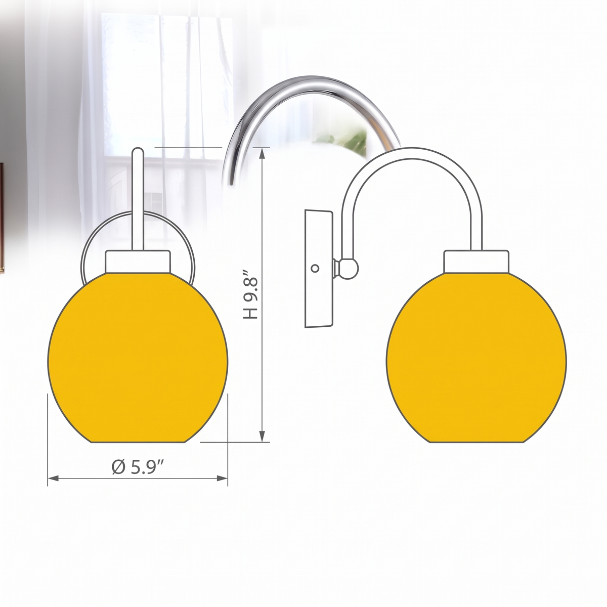 Glass Globe Shade Bathroom Wall Light – dimensions