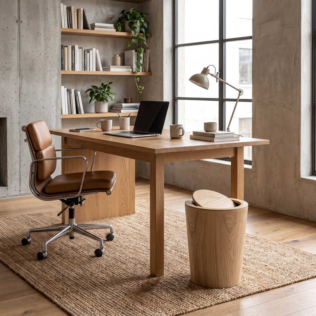Wood-Grain Rotating Lid Waste Bin - lifestyle 2
