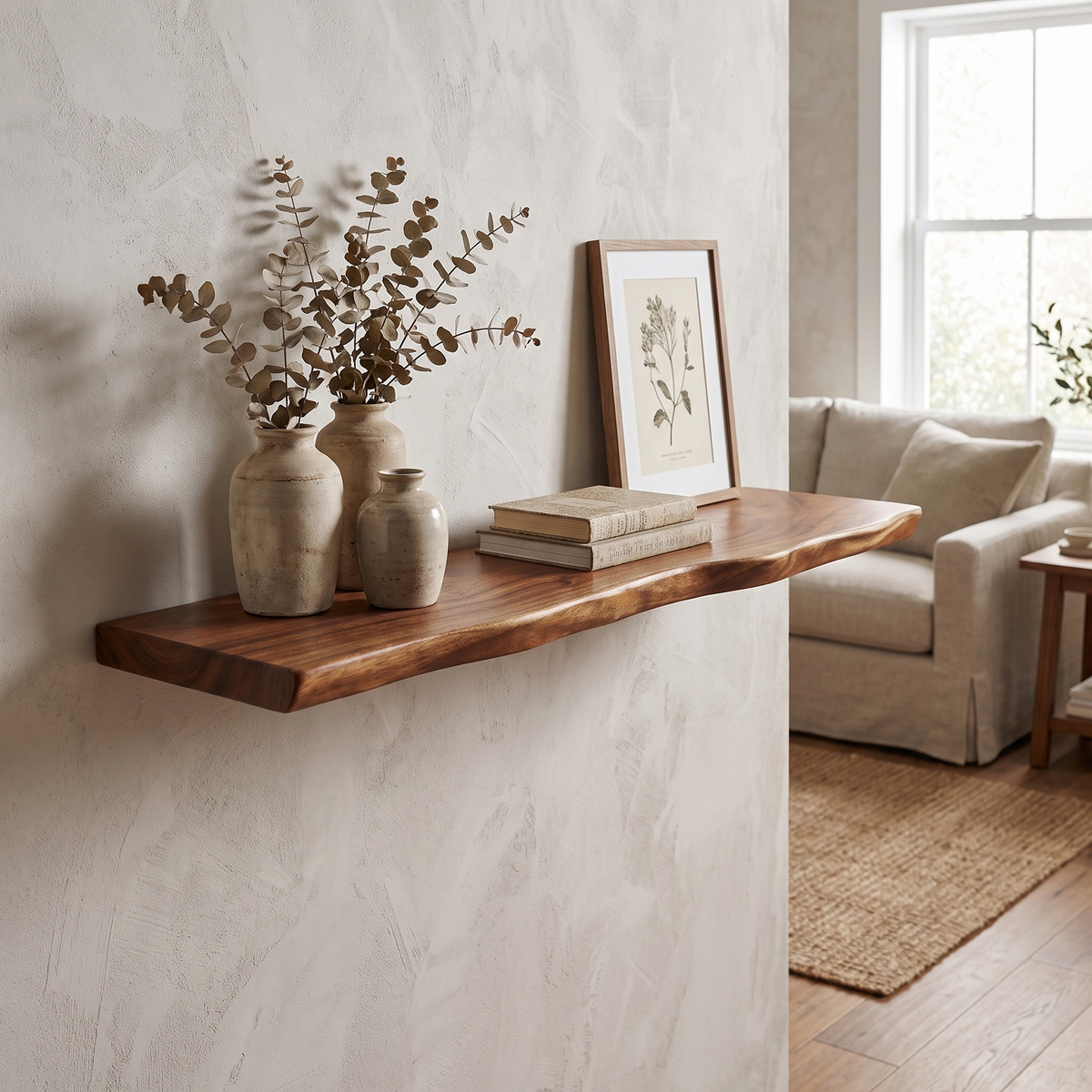 Live-Edge Solid Hardwood Floating Shelf - lifestyle 1