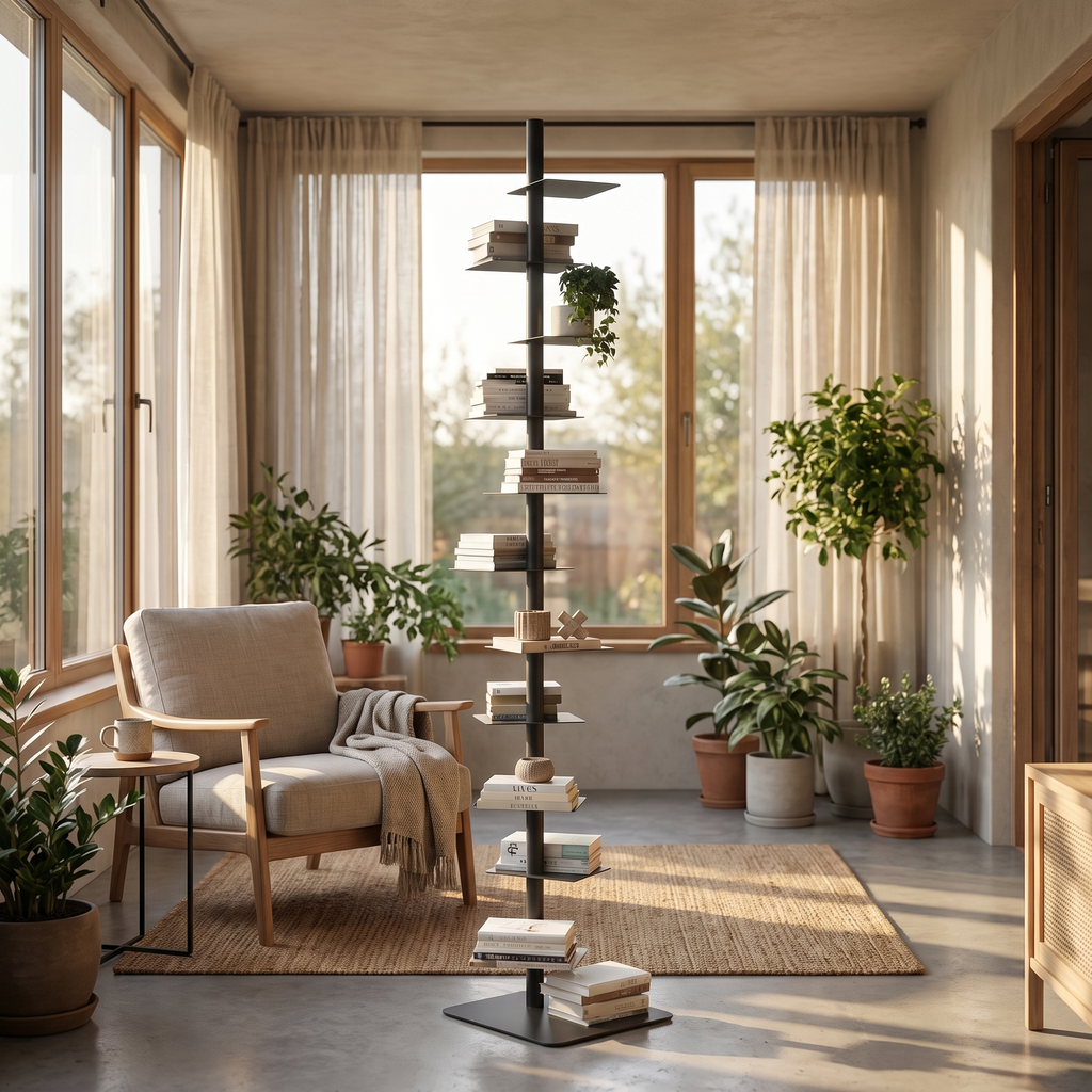 Cantilevered Steel Tree Bookshelf & Plant Stand - lifestyle 2