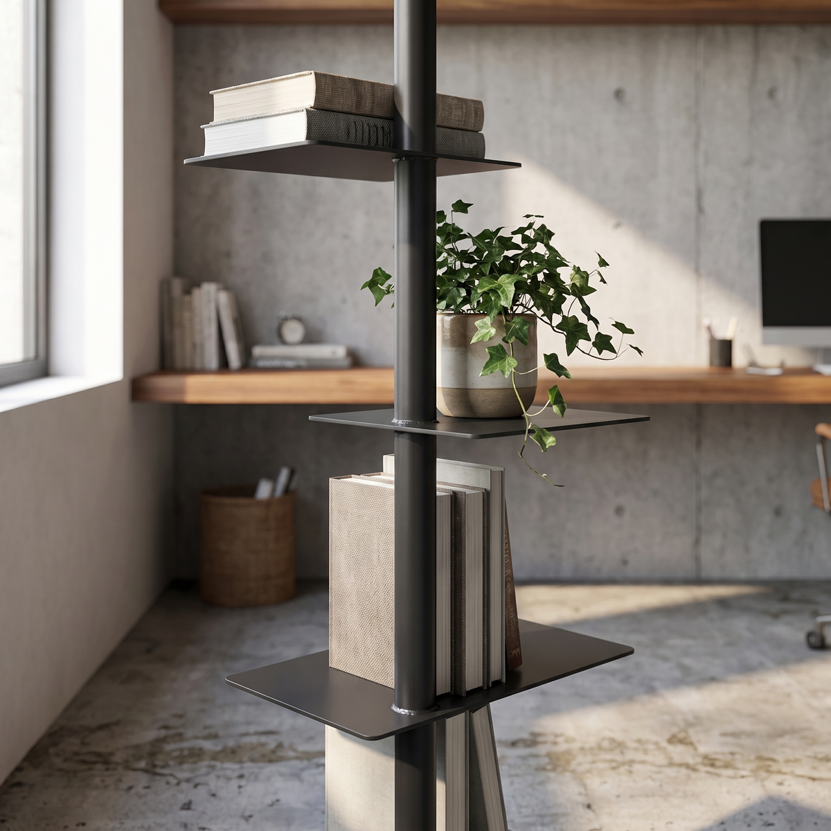 Cantilevered Steel Tree Bookshelf & Plant Stand - lifestyle 3