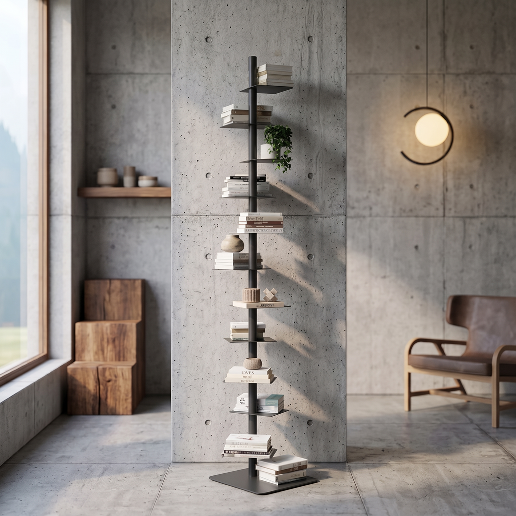 Cantilevered Steel Tree Bookshelf & Plant Stand - lifestyle 1