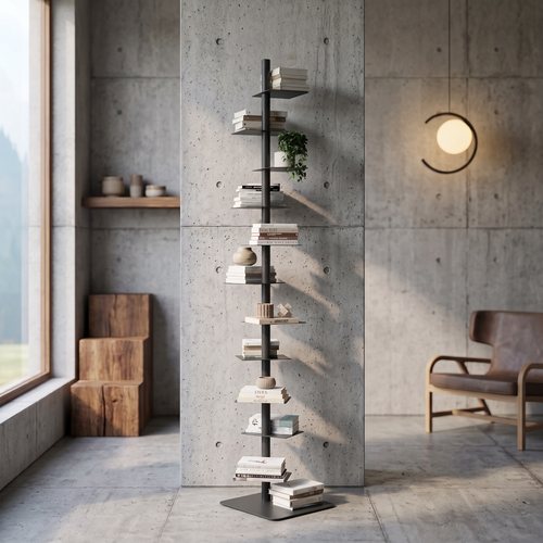 Cantilevered Steel Tree Bookshelf & Plant Stand - lifestyle 1