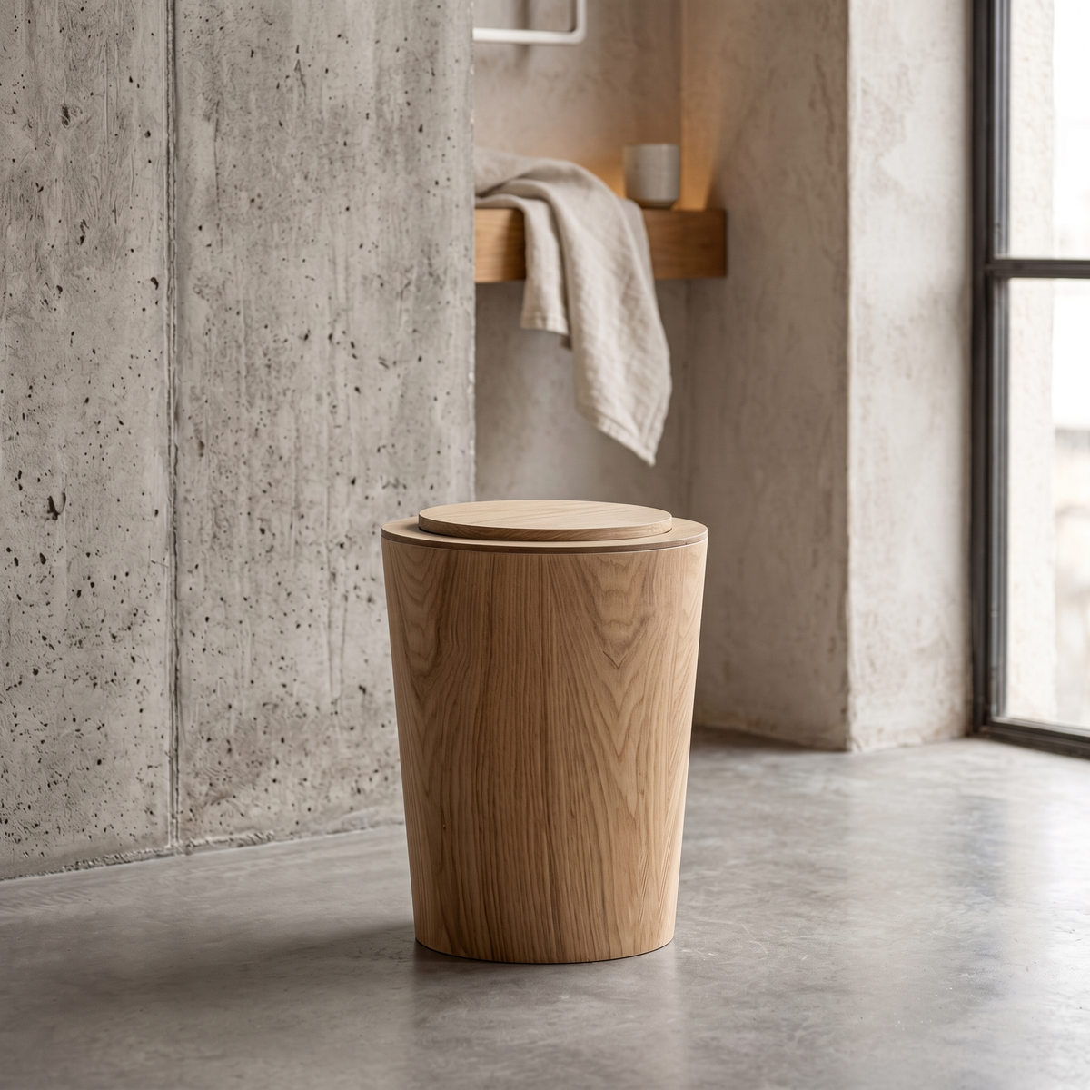 Wood-Grain Rotating Lid Waste Bin - lifestyle 3