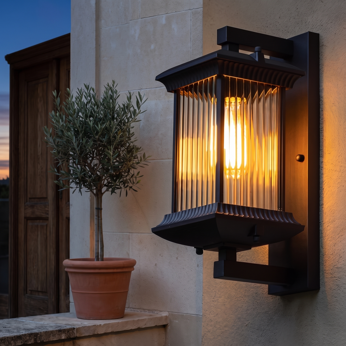 Fluted Glass Outdoor Lantern Wall Light - lifestyle 4