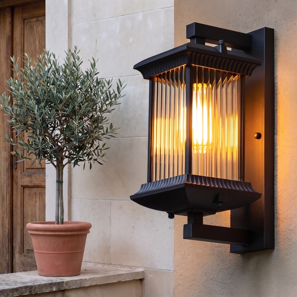 Fluted Glass Outdoor Lantern Wall Light - lifestyle 3