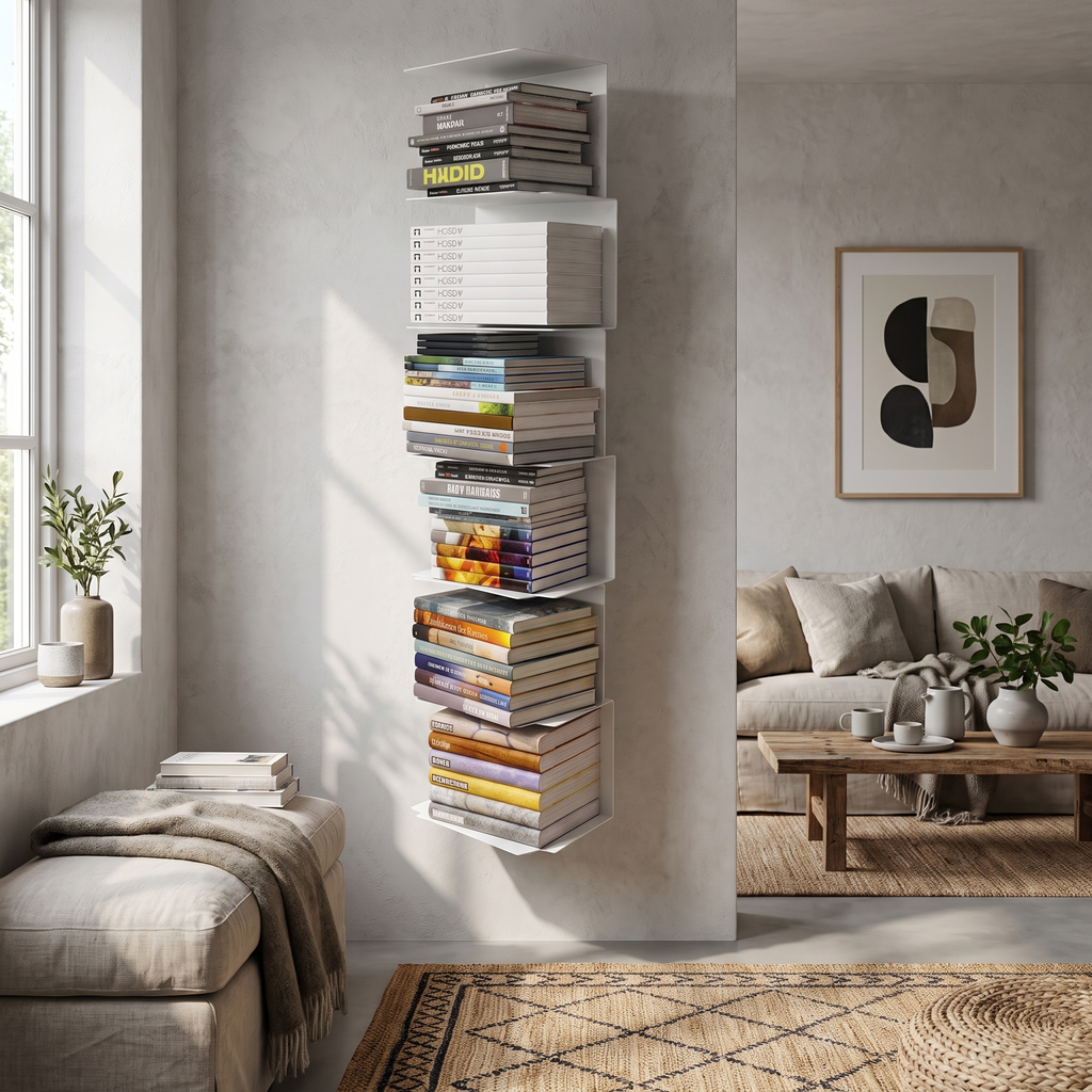 Invisible Floating Metal Bookshelf Tower - lifestyle 1