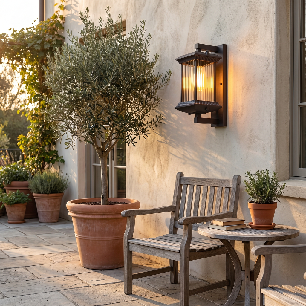 Fluted Glass Outdoor Lantern Wall Light - lifestyle 2