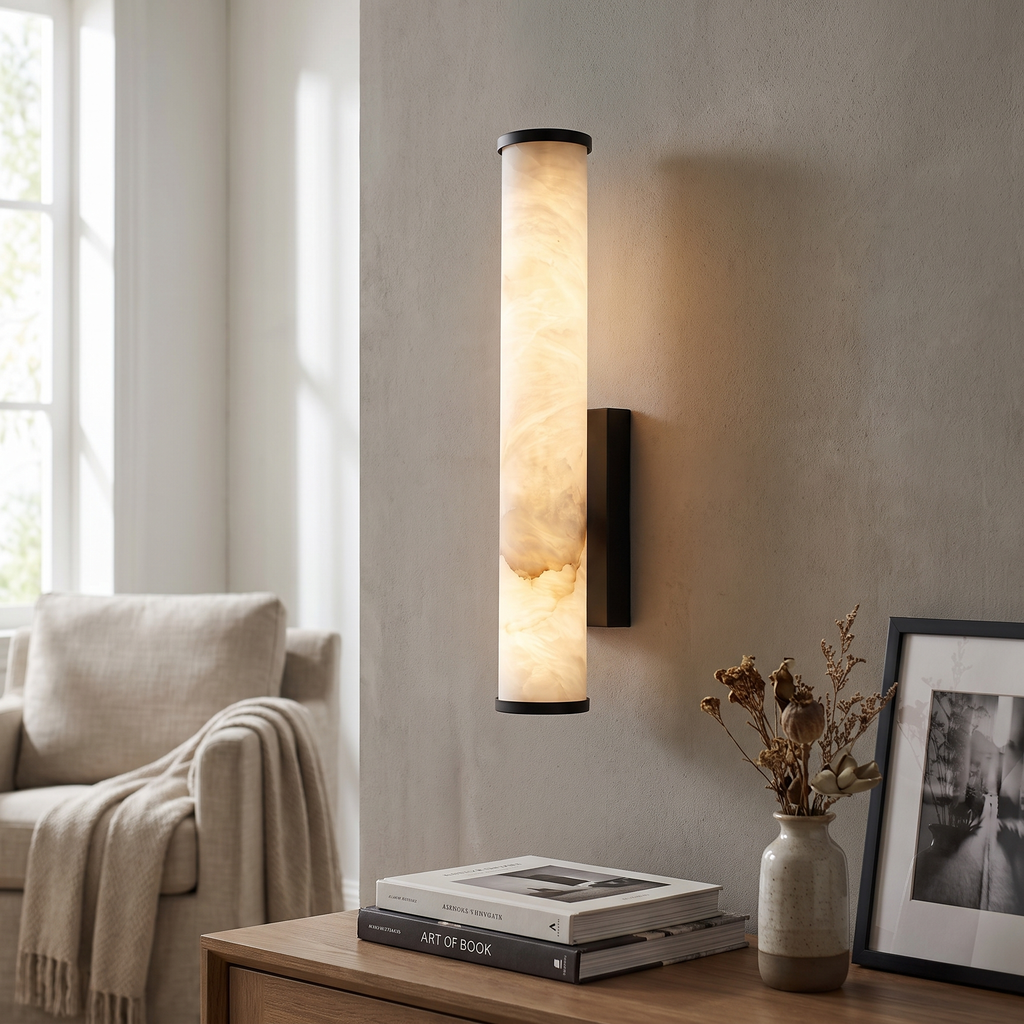 Alabaster-Effect Column Wall Sconce - lifestyle 3