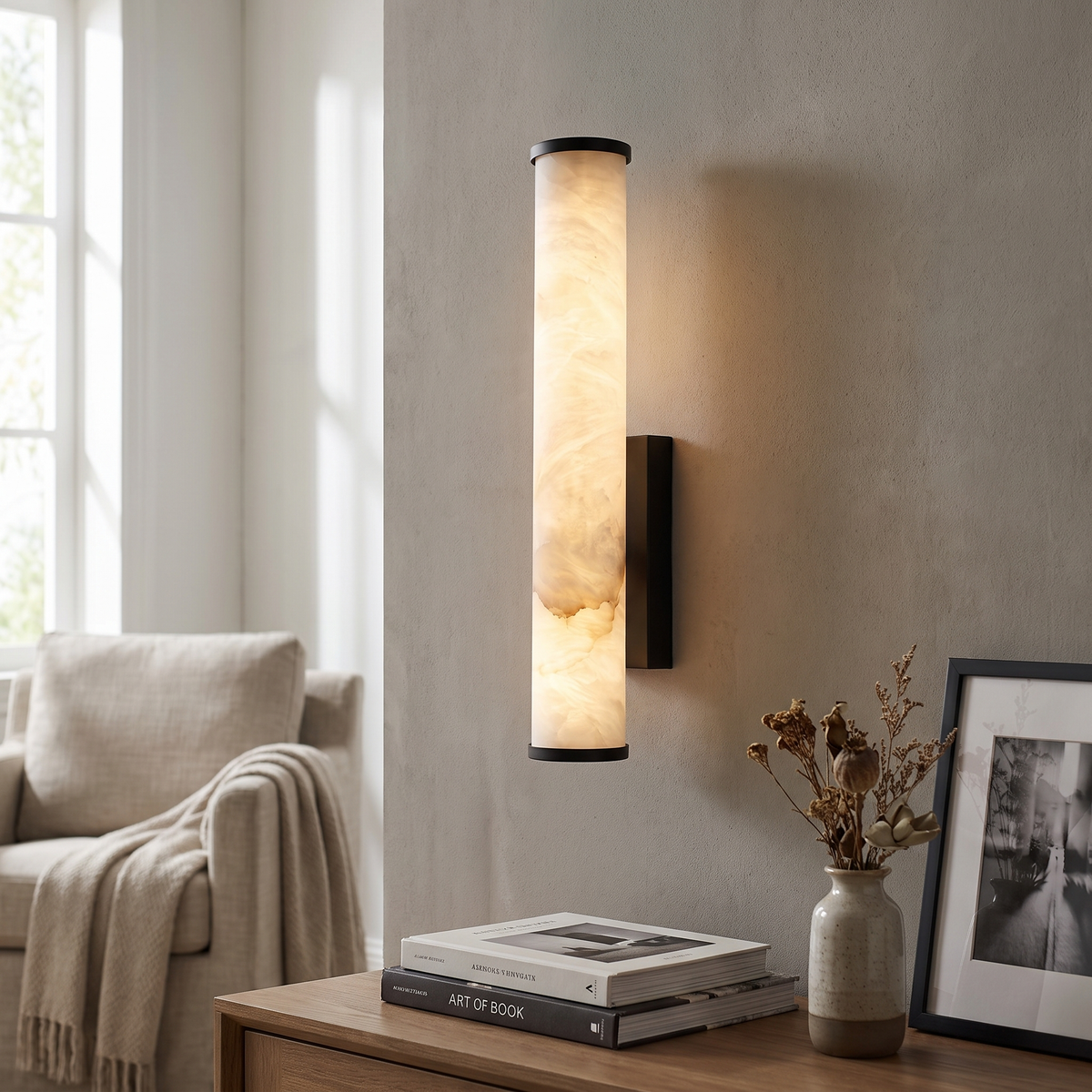Alabaster-Effect Column Wall Sconce - lifestyle 3