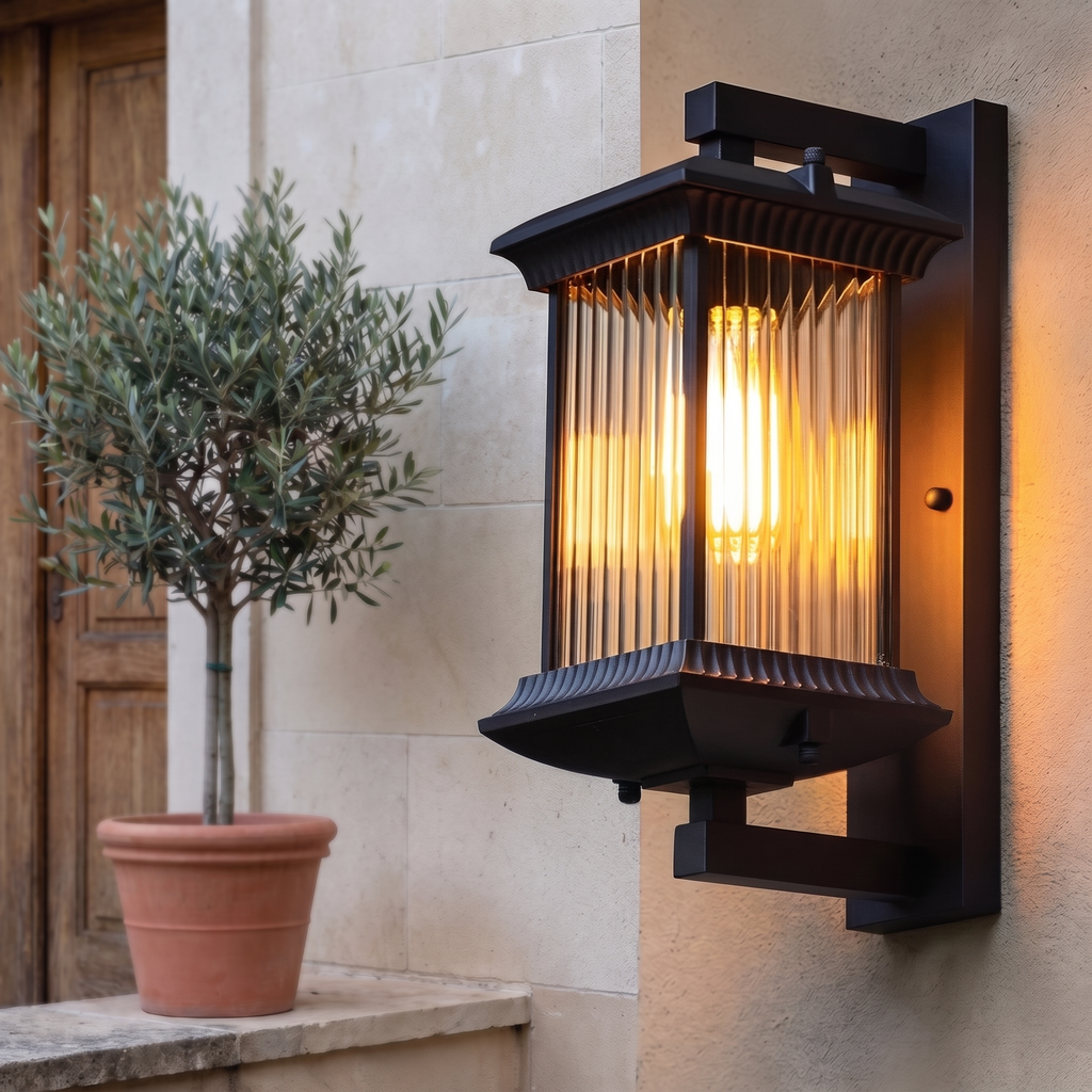 Fluted Glass Outdoor Lantern Wall Light - lifestyle 1
