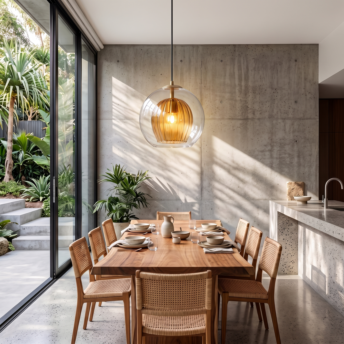 Clear or Amber Glass Globe Pendant Light - lifestyle 1