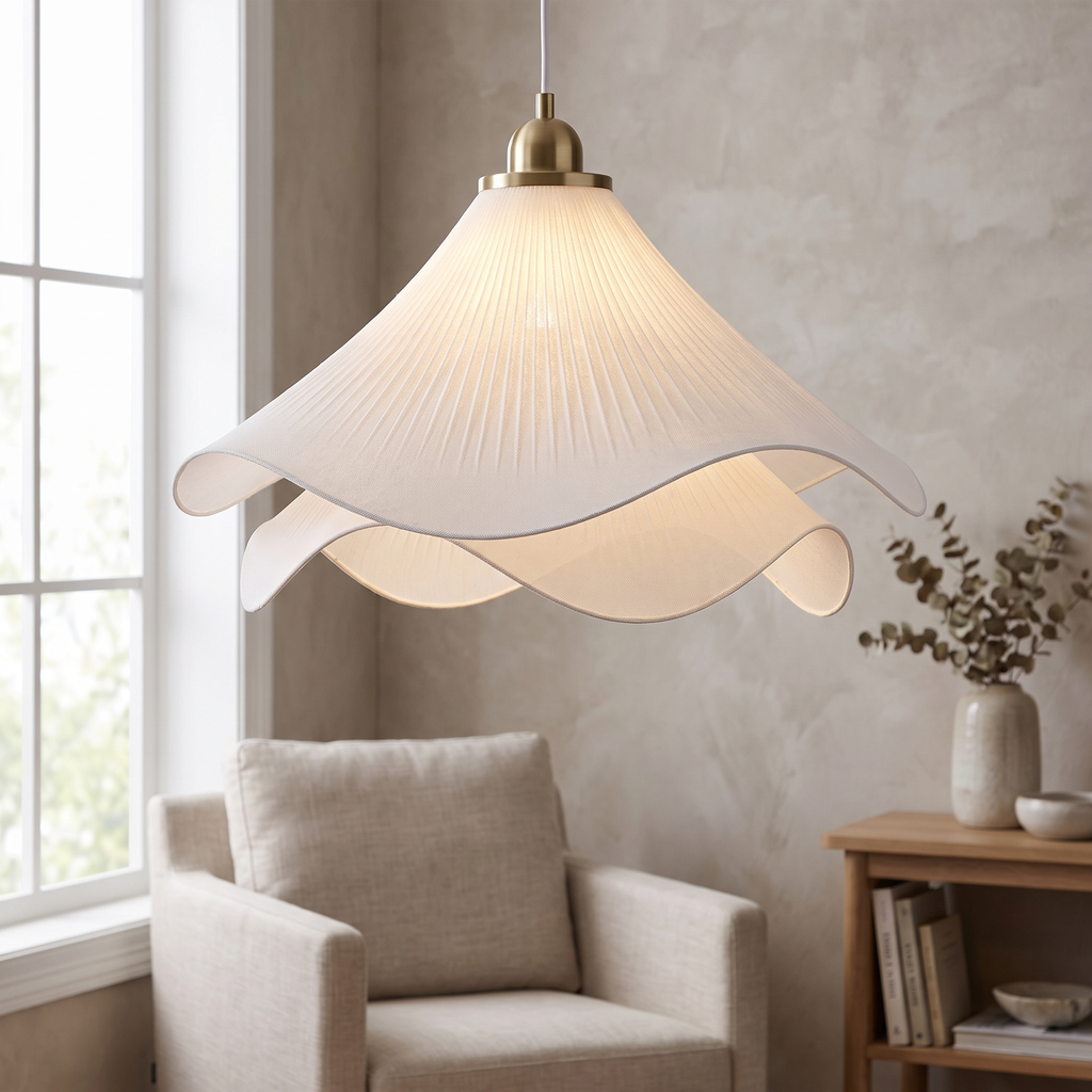 Pleated Petal Fabric Pendant Light - lifestyle 3
