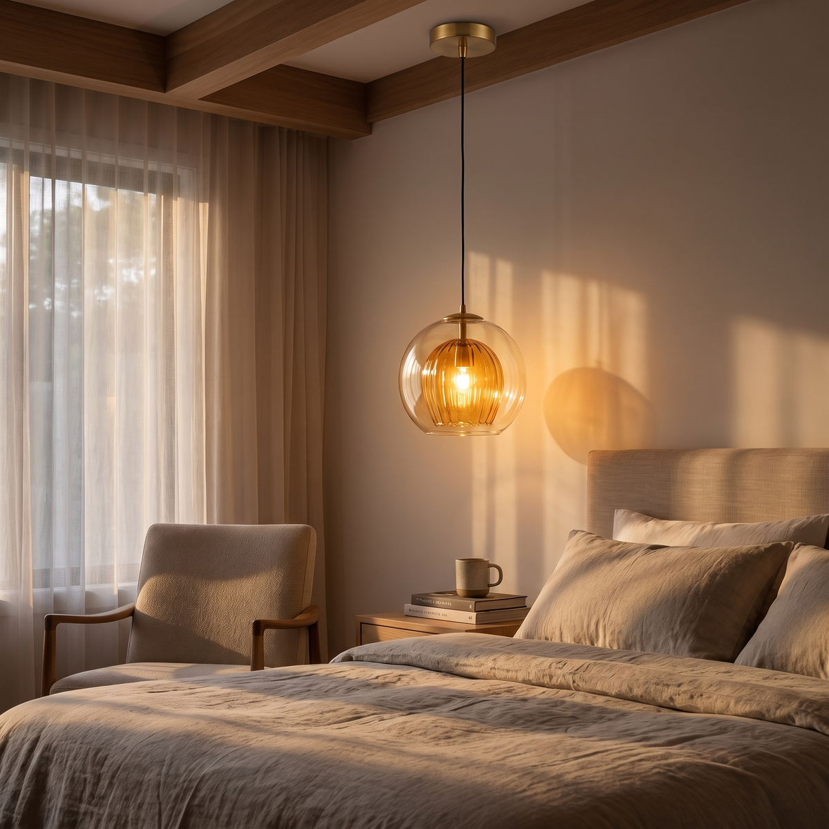 Clear or Amber Glass Globe Pendant Light - lifestyle 4