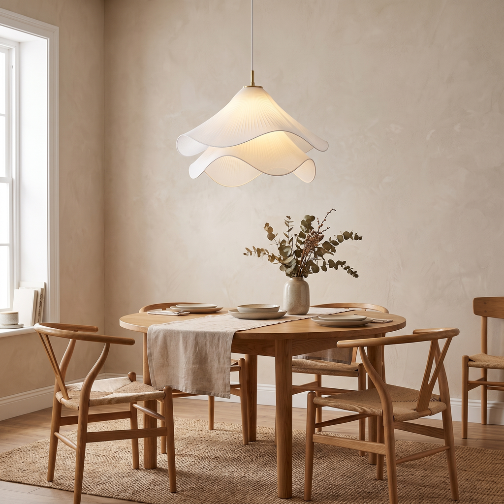 Pleated Petal Fabric Pendant Light - lifestyle 1