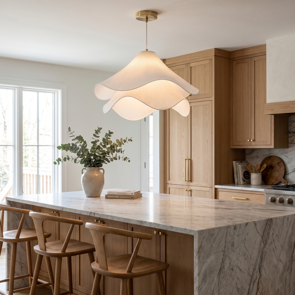 Pleated Petal Fabric Pendant Light - lifestyle 2