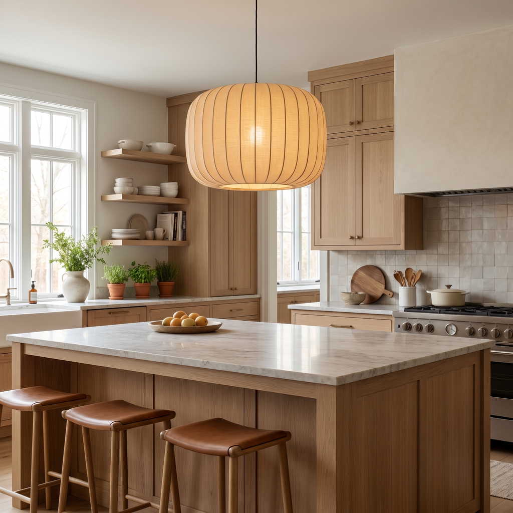 Pleated Silk Drum Cocoon Pendant Light - lifestyle 2