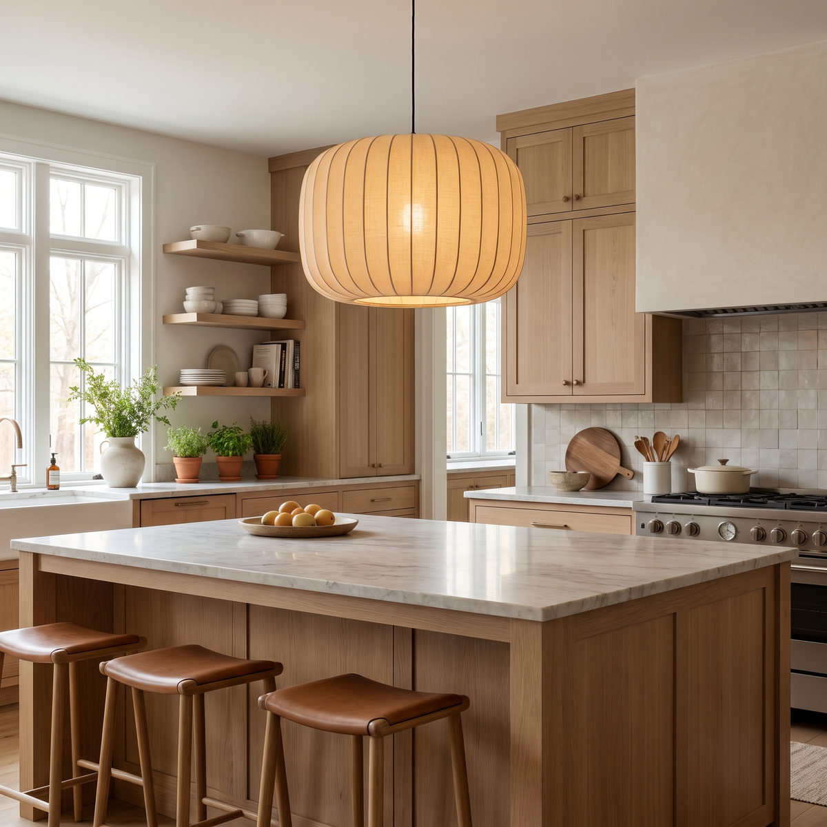 Pleated Silk Drum Cocoon Pendant Light - lifestyle 2