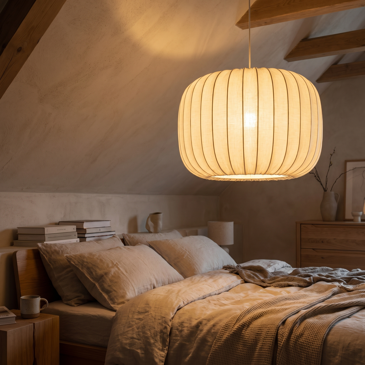 Pleated Silk Drum Cocoon Pendant Light - lifestyle 4