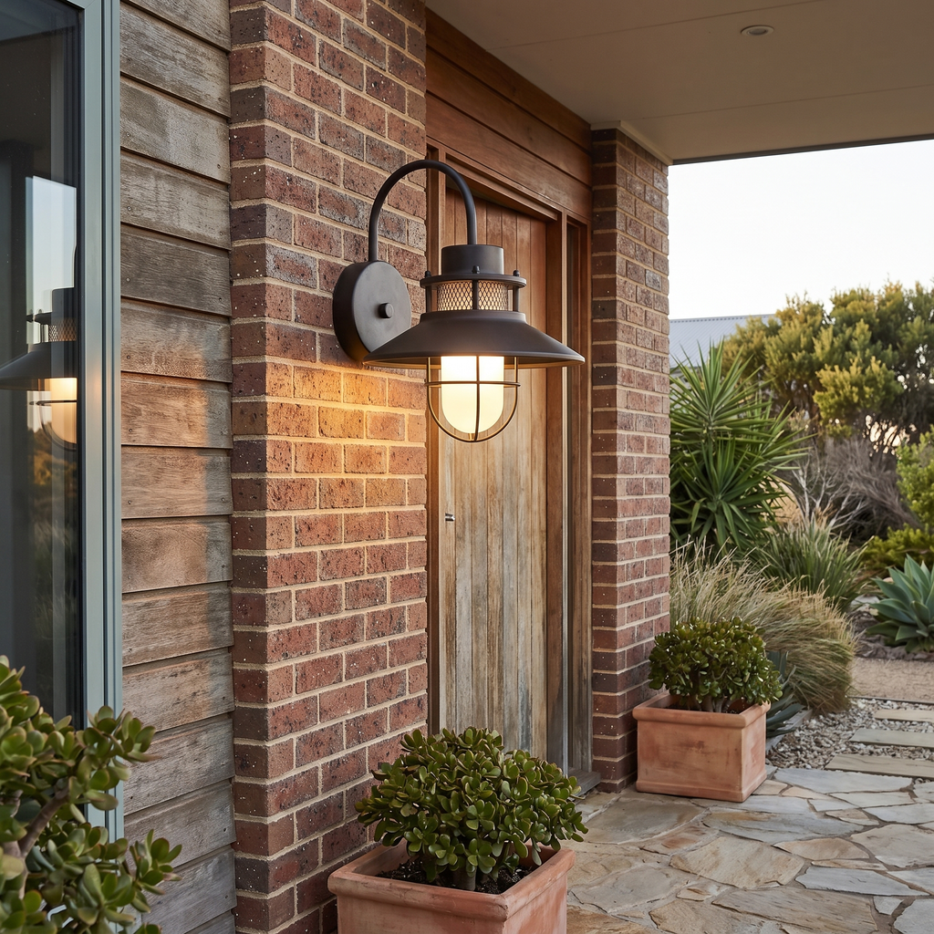 Caged Nautical Gooseneck Outdoor Wall Light - lifestyle 1
