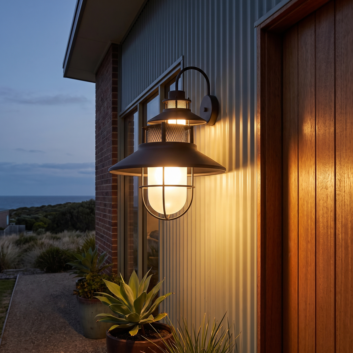 Caged Nautical Gooseneck Outdoor Wall Light - lifestyle 4
