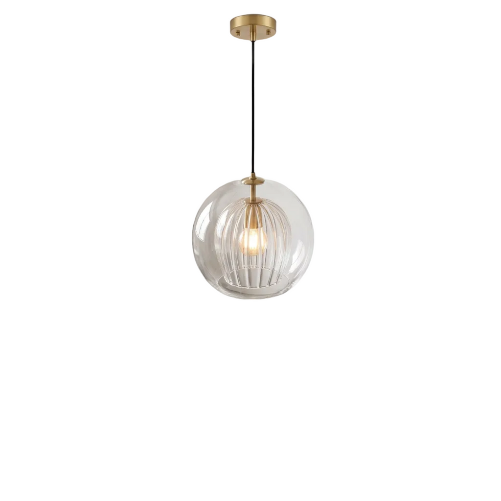 Double-Layer Ribbed Glass Globe Pendant - lifestyle 2