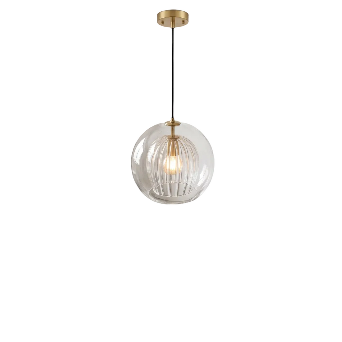 Double-Layer Ribbed Glass Globe Pendant - lifestyle 2