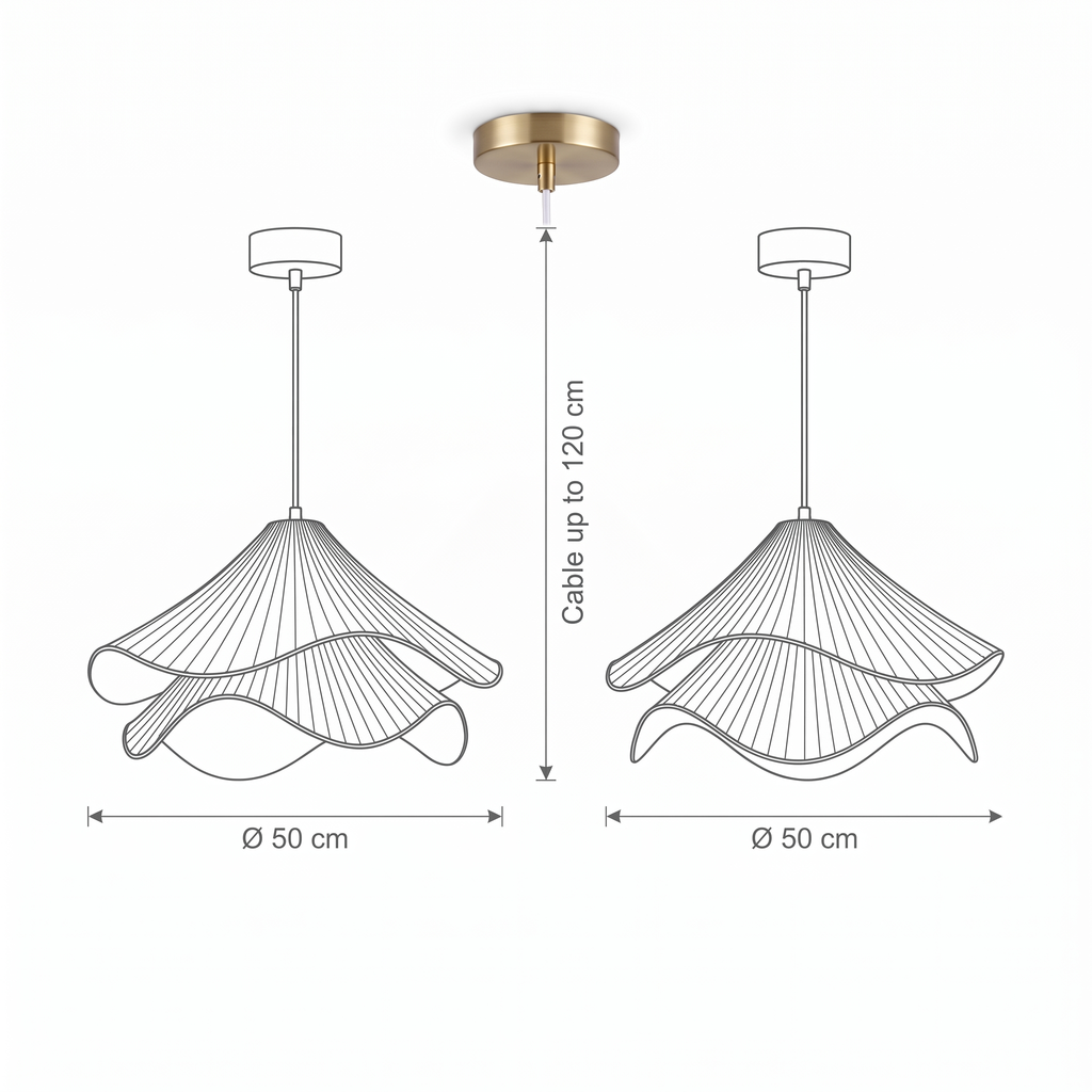 Pleated Petal Fabric Pendant Light - dimensions
