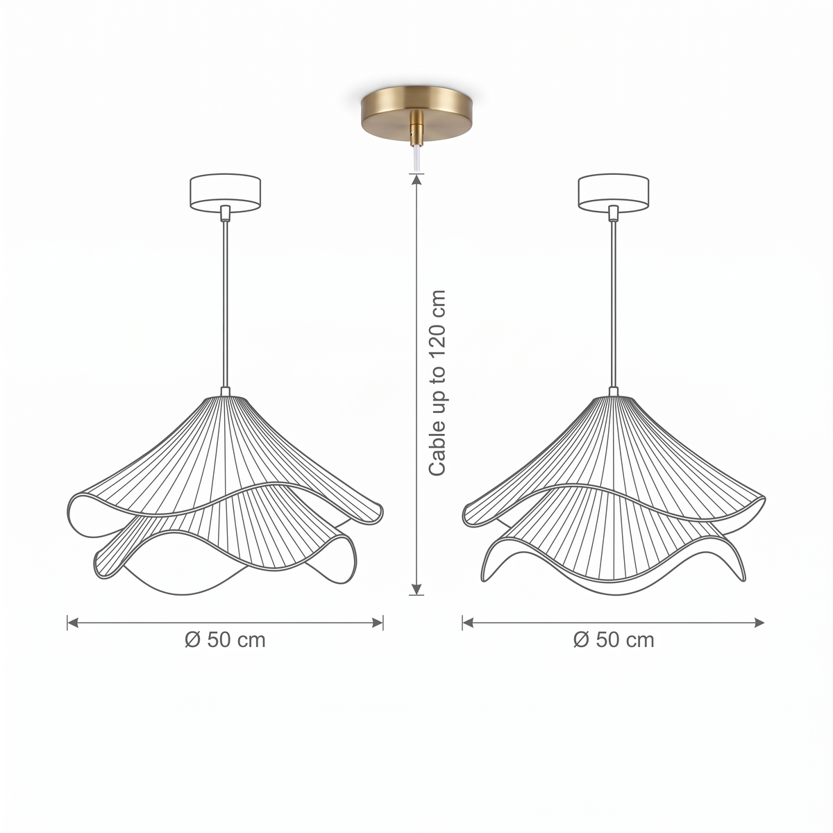 Pleated Petal Fabric Pendant Light - dimensions