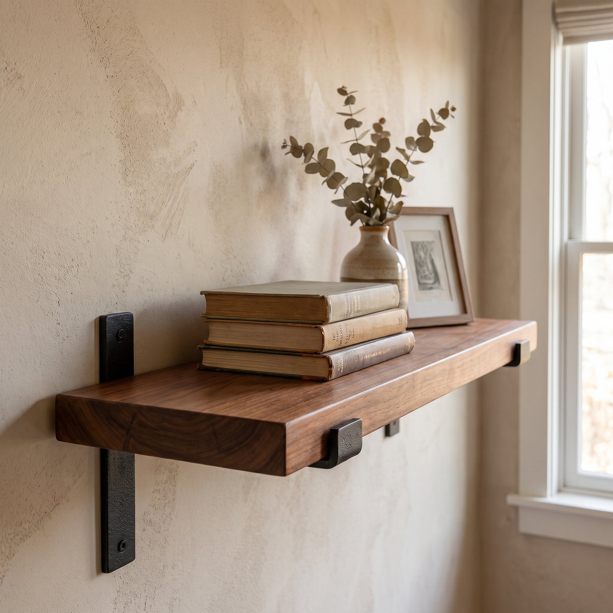Timber Wall Shelf with Iron Lip Brackets - lifestyle 3