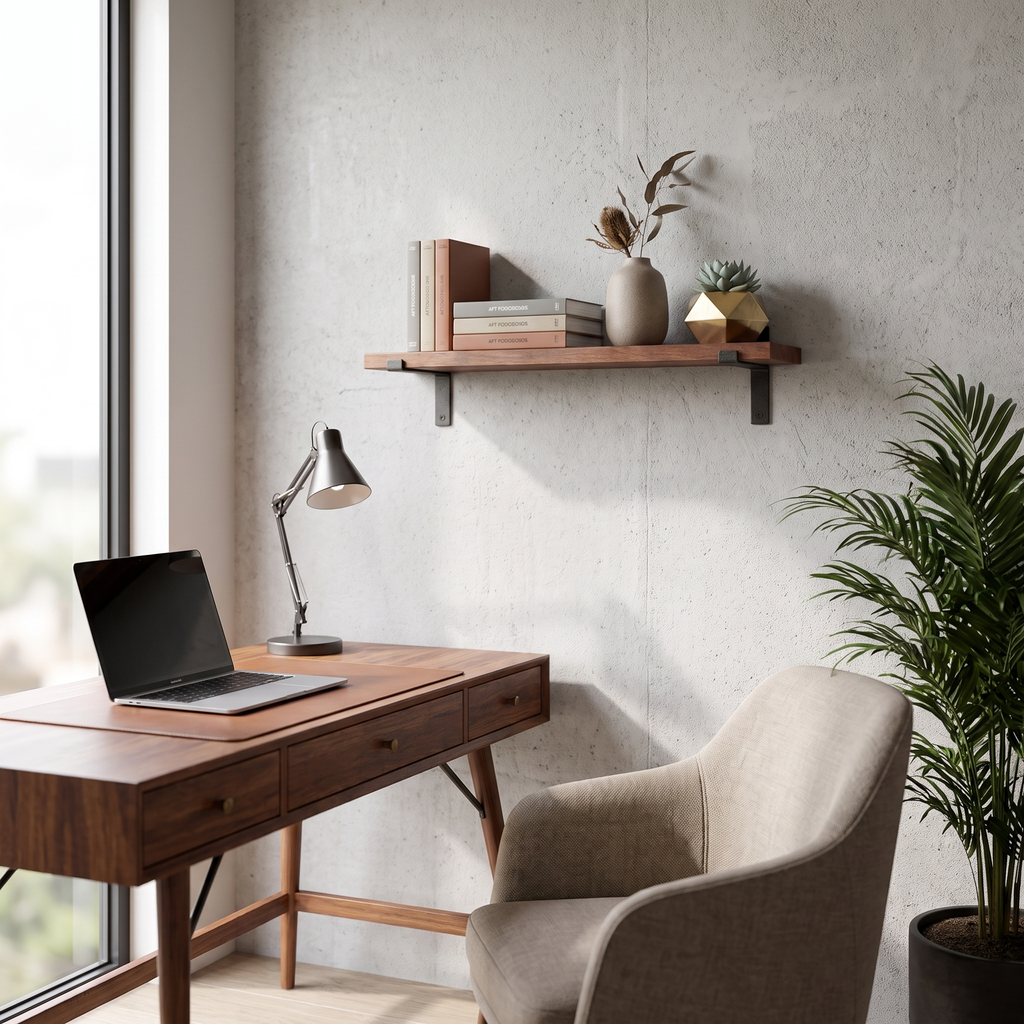 Timber Wall Shelf with Iron Lip Brackets - lifestyle 2