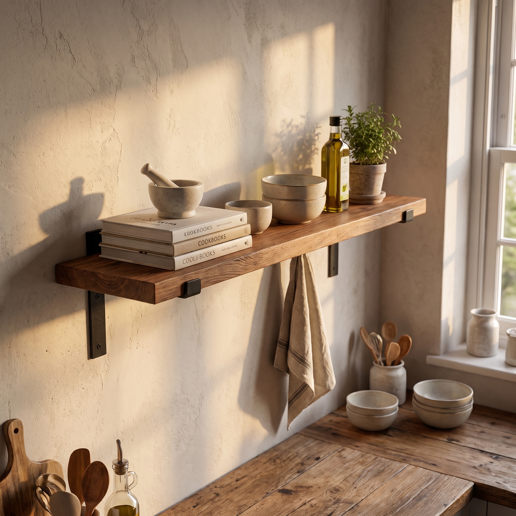 Timber Wall Shelf with Iron Lip Brackets - lifestyle 4