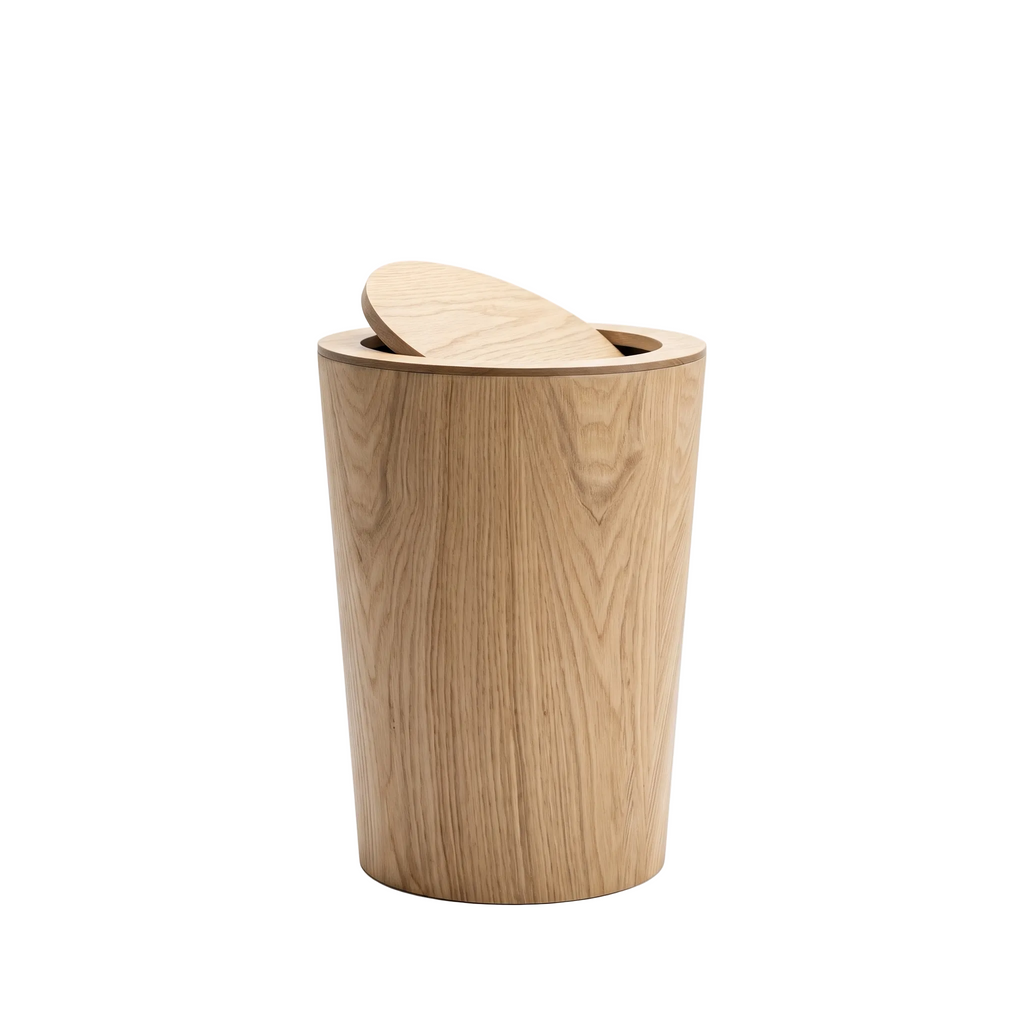 Wood-Grain Rotating Lid Waste Bin