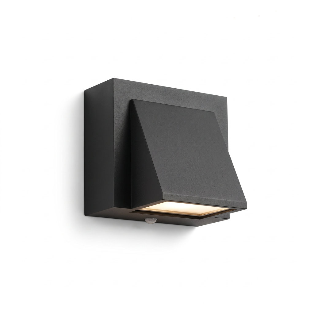 Angular wedge outdoor wall light on white background
