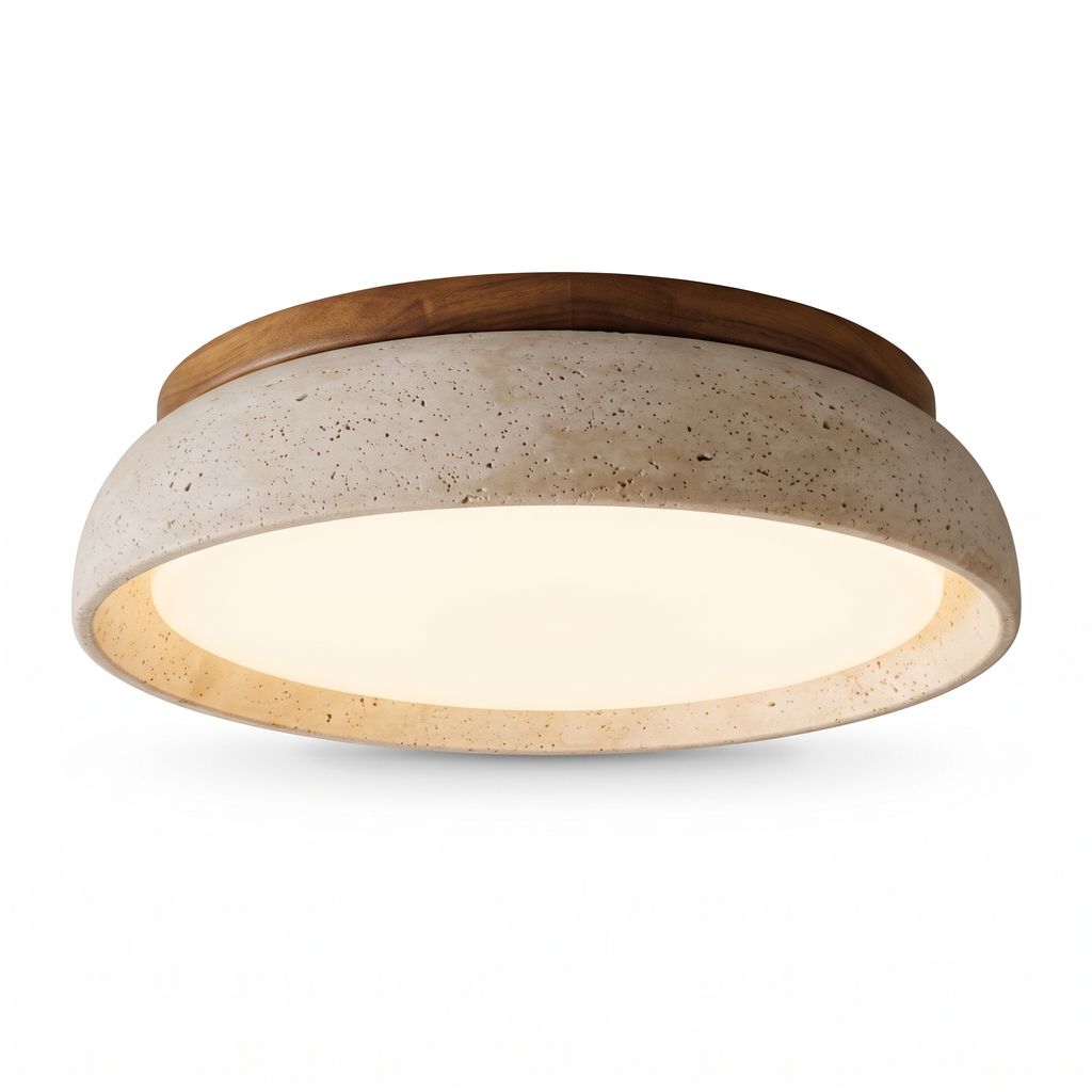 Travertine flush ceiling light on white background