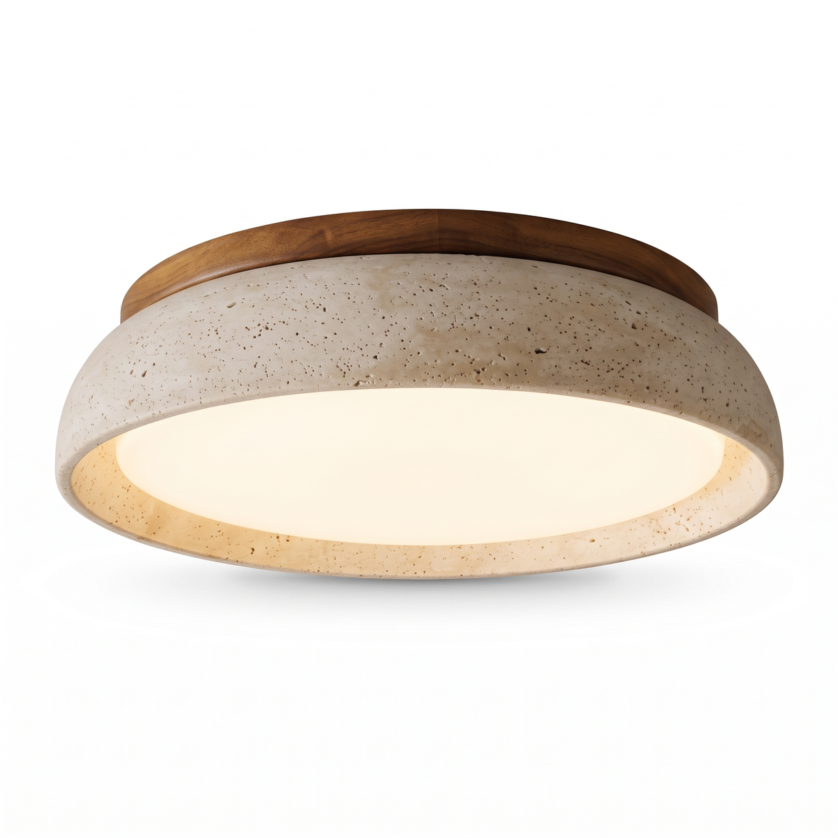 Travertine flush ceiling light on white background