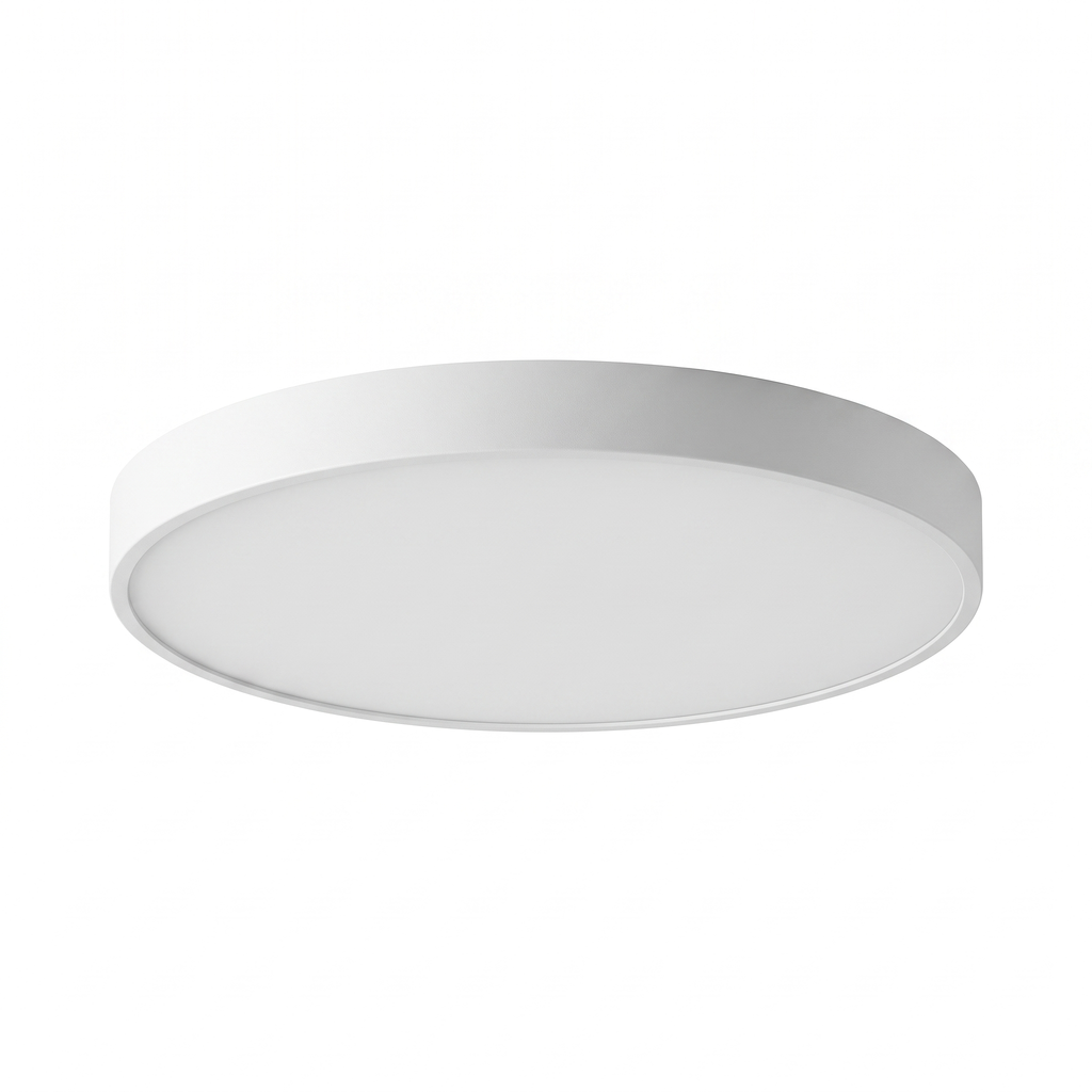 Round flush LED ceiling light on white background