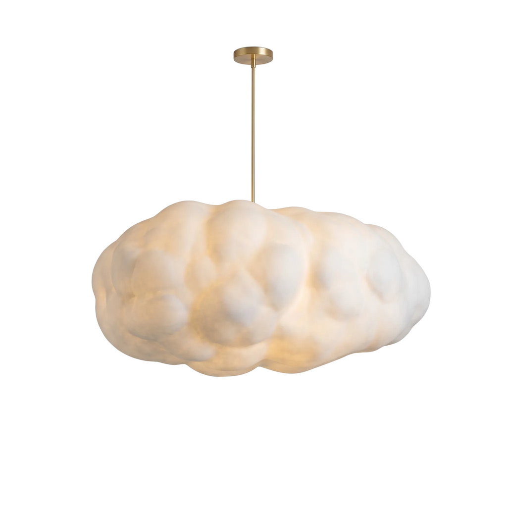 Sculptural cloud pendant light on white background
