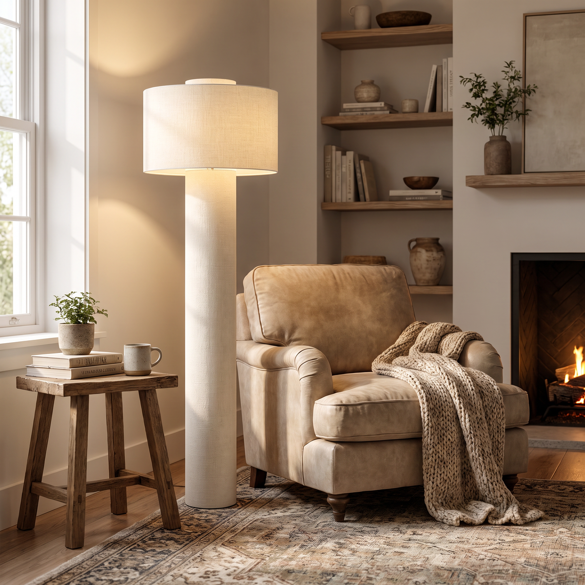 linen shade floor lamp